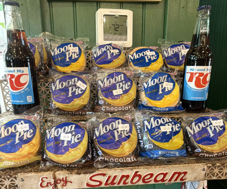 Moon Pies in various flavors displayed with RC Cola bottles.